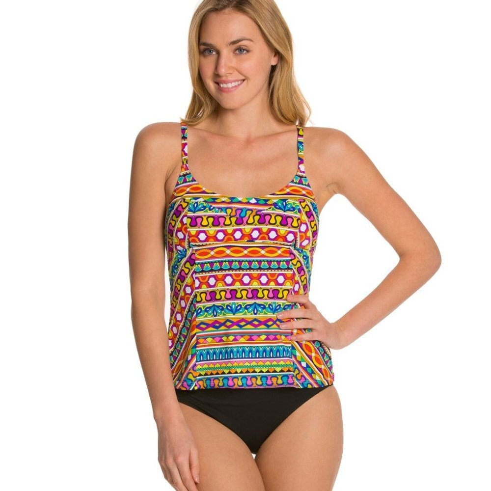 Trina Turk Peruvian Tankini Top & Solid Bikini Set